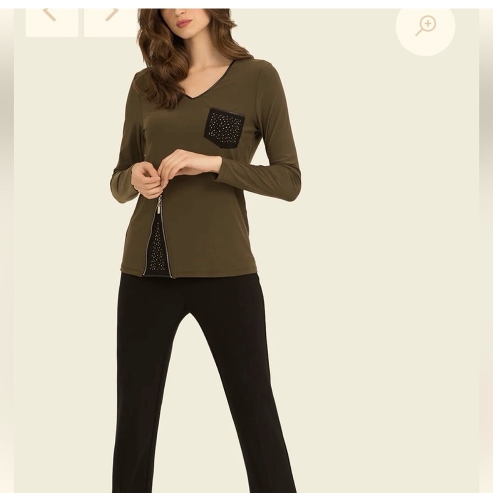 Joseph Ribkoff Olive Top with Black Trim